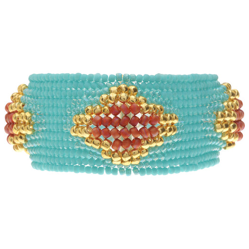 Retired - Herringbone Bubbles Bracelet in Turquoise and Coral