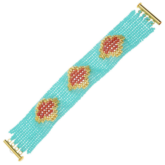 Retired - Herringbone Bubbles Bracelet in Turquoise and Coral