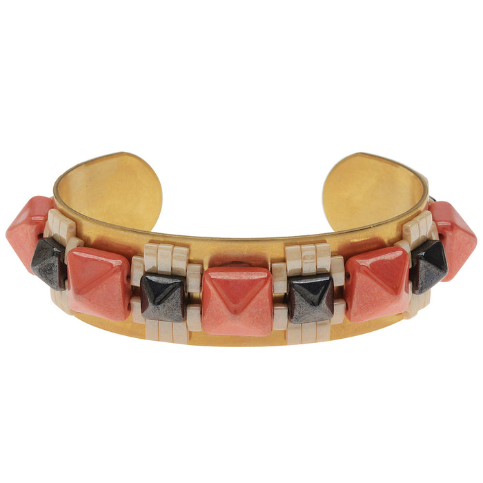 Retired - Mayan Revival Cuff in Coral and Hematite