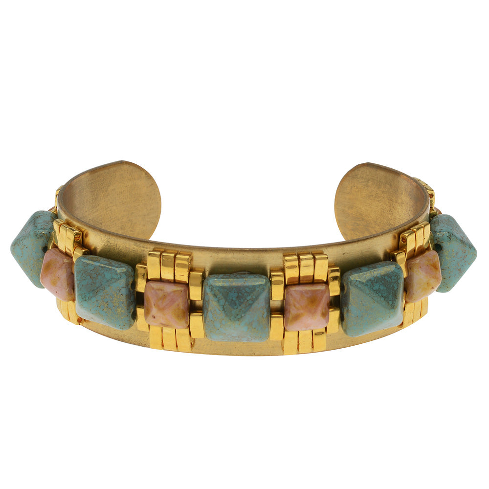 Mayan Revival Cuff in Turquoise and Pink Luster