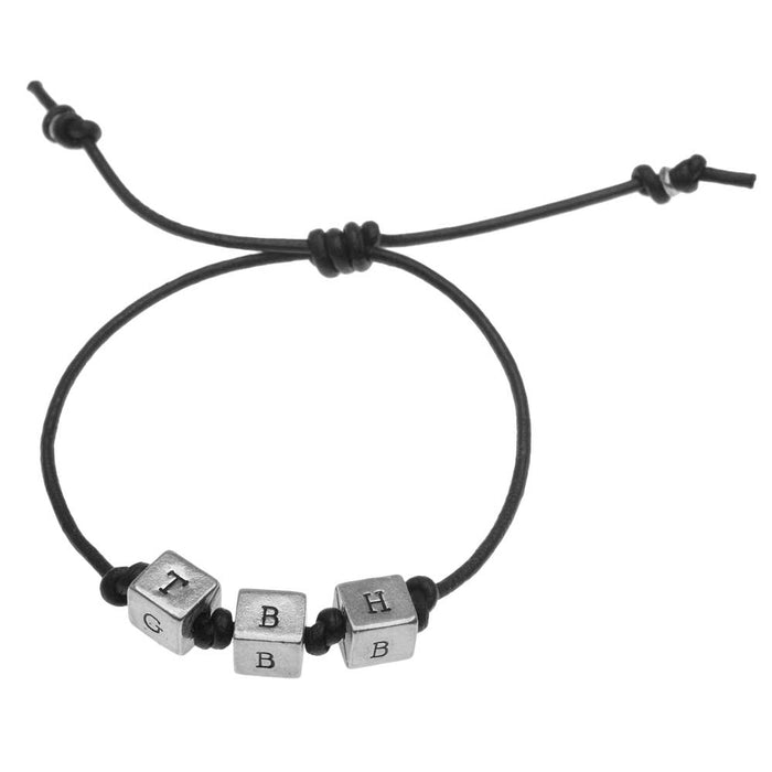 Retired - Initial Cubes Knotted Leather Bracelet