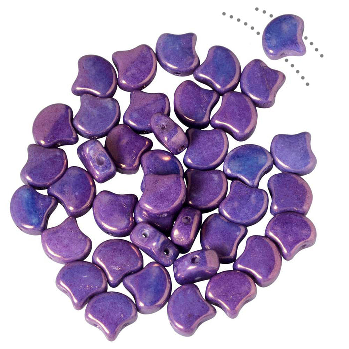Czech Glass, 2-Hole Ginko Beads 7.5mm, Chalk Purple Vega (10 Grams)