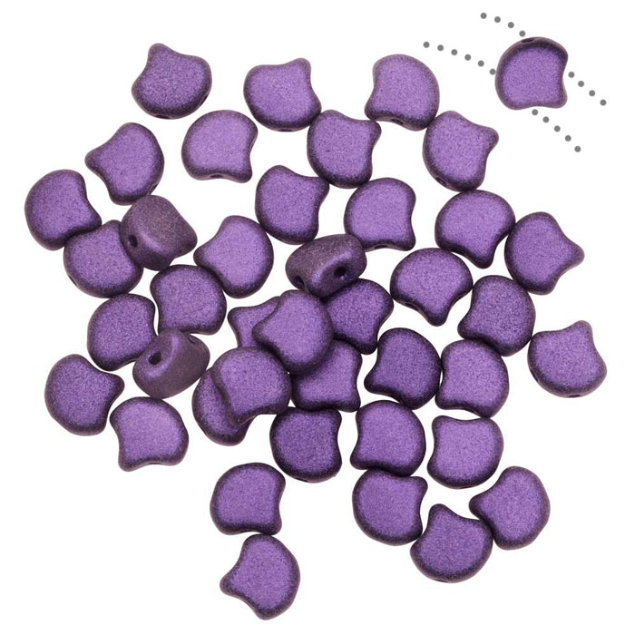 Czech Glass, 2-Hole Ginko Beads 7.5mm, Metallic Suede Purple (10 Grams)