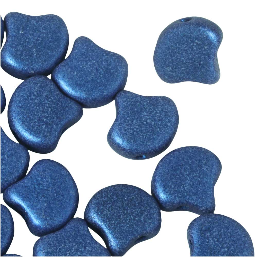 Czech Glass, 2-Hole Ginko Beads 7.5mm, Metallic Suede Blue (10 Grams)