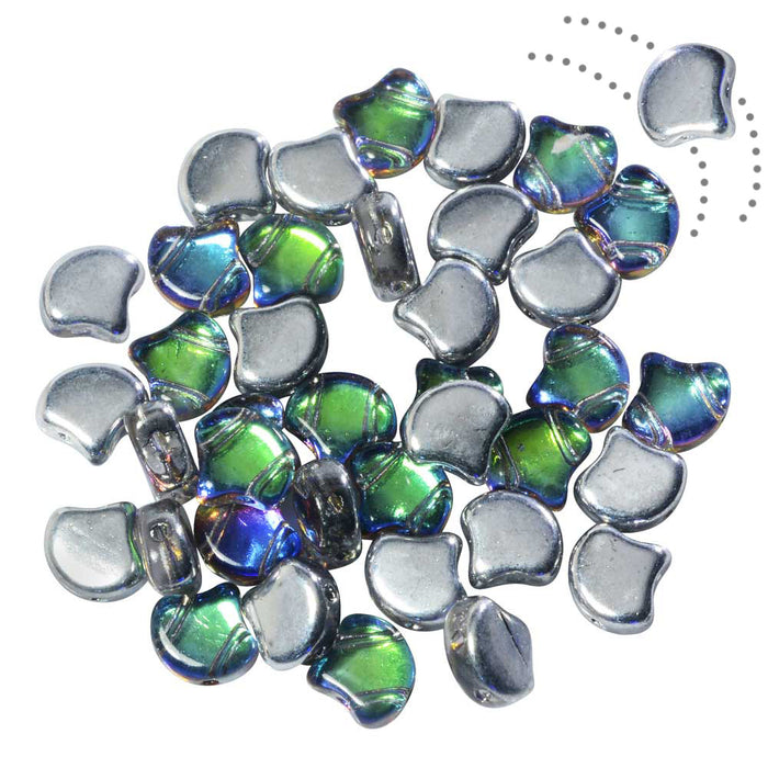 Czech Glass, 2-Hole Ginko Beads 7.5mm, Backlit Petroleum (10 Grams)