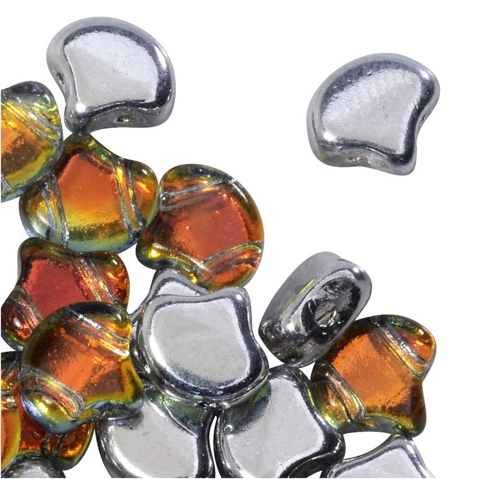 Czech Glass, 2-Hole Ginko Beads 7.5mm, Backlit Tequila (10 Grams)