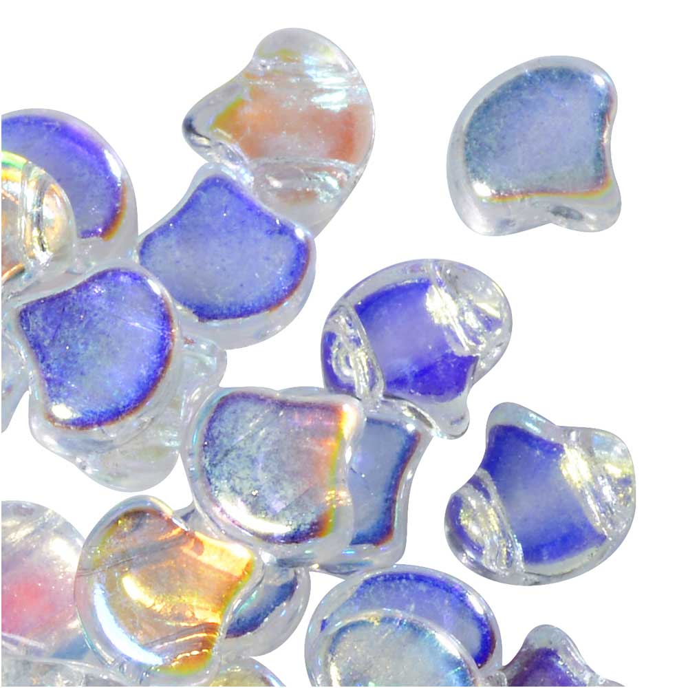 Czech Glass, 2-Hole Ginko Beads 7.5mm, Crystal AB (10 Grams)