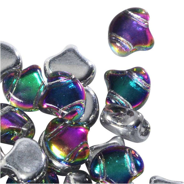 Czech Glass, 2-Hole Ginko Beads 7.5mm, Backlit Spectrum (10 Grams)