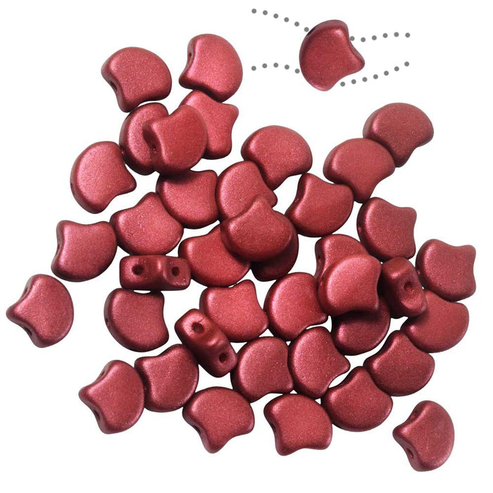 Czech Glass, 2-Hole Ginko Beads 7.5mm, Shimmer Red Wine (10 Grams)