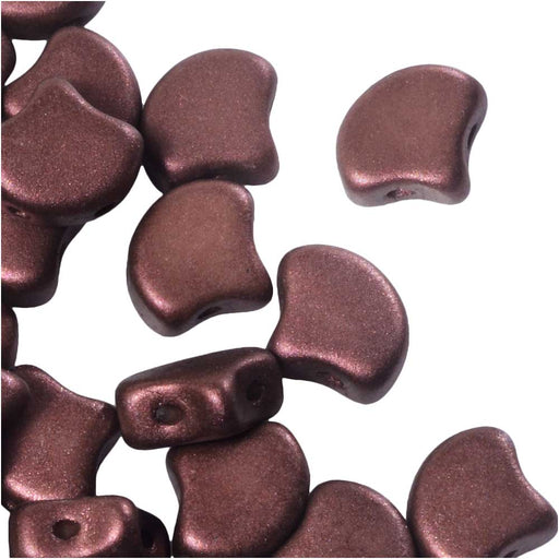 Czech Glass, 2-Hole Ginko Beads 7.5mm, Shimmer Rust Brown (10 Grams)