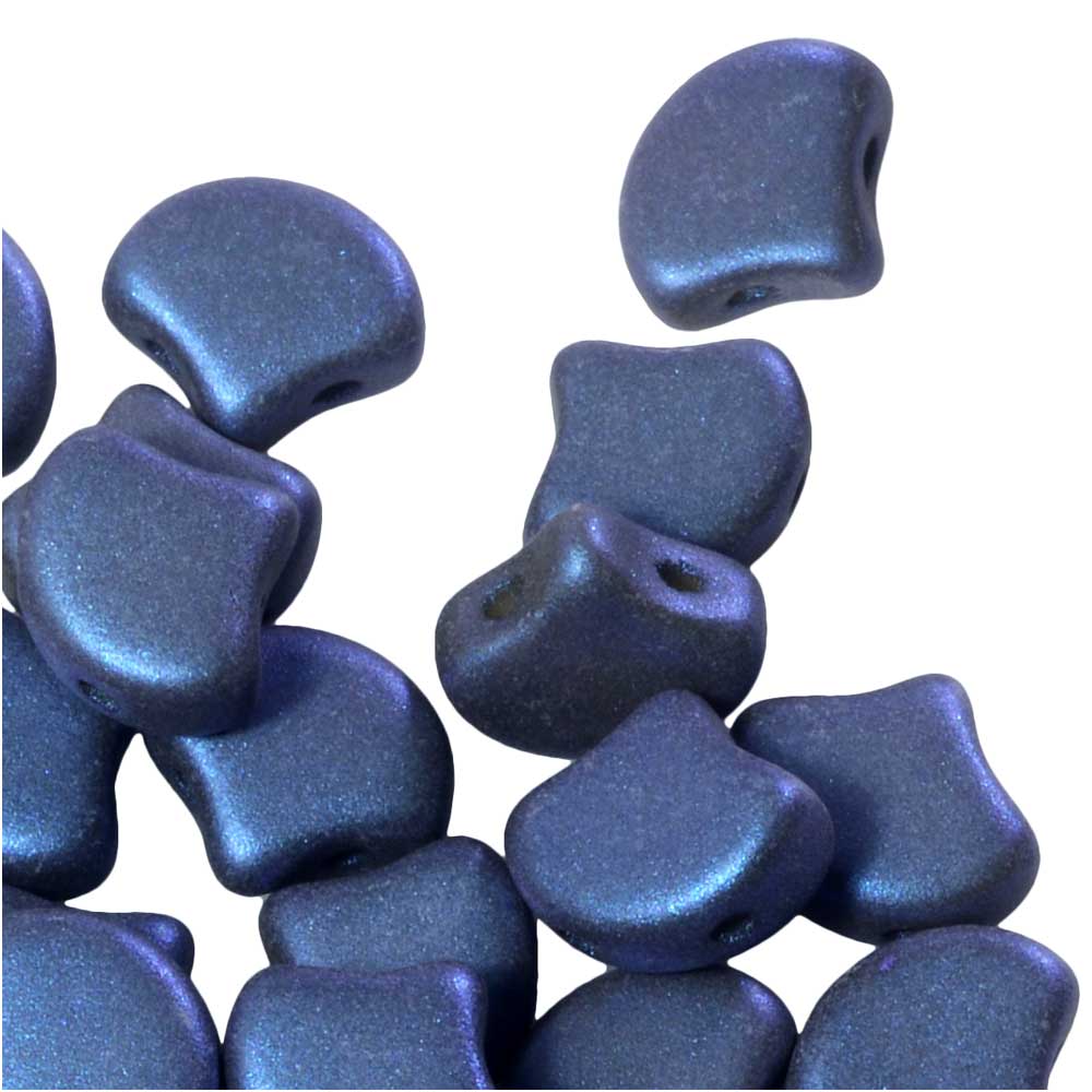 Czech Glass, 2-Hole Ginko Beads 7.5mm, Shimmer Blue (10 Grams)