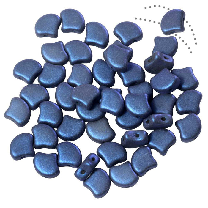 Czech Glass, 2-Hole Ginko Beads 7.5mm, Shimmer Blue (10 Grams)