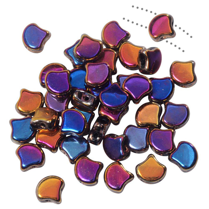 Czech Glass, 2-Hole Ginko Beads 7.5mm, Jet Full Sliperit (10 Grams)