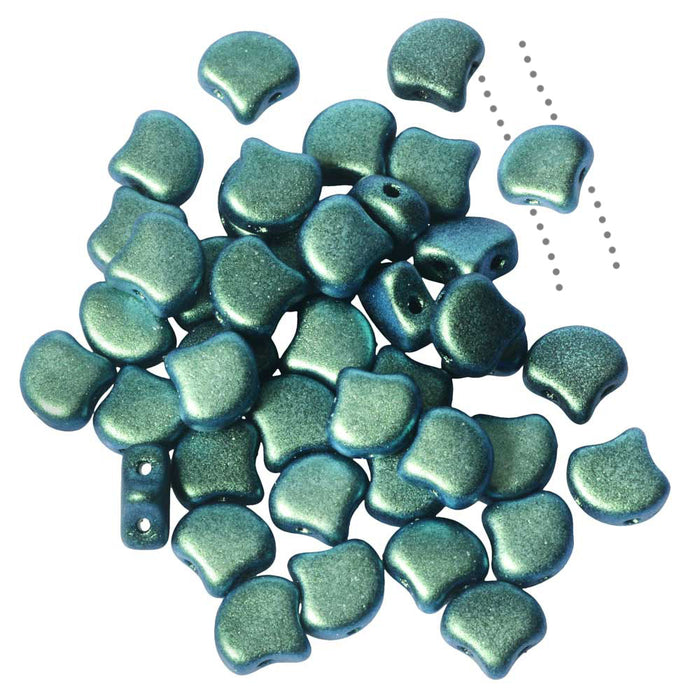 Czech Glass, 2-Hole Ginko Beads 7.5mm, Polychrome Mint Chocolate (10 Grams)
