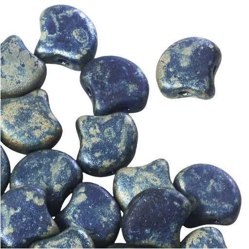 Czech Glass, 2-Hole Ginko Beads 7.5mm, Matte Cobalt Rembrandt (10 Grams)