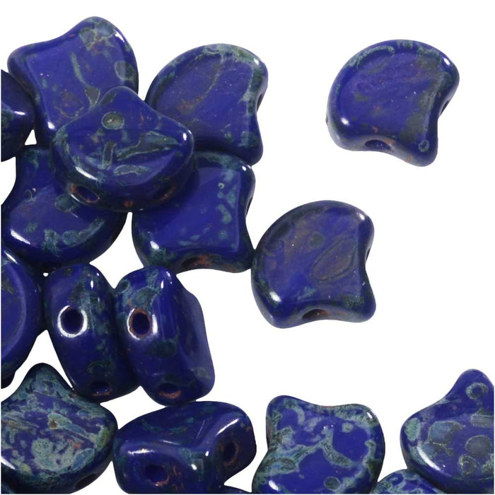 Czech Glass, 2-Hole Ginko Beads 7.5mm, Royal Travertine Blue (10 Grams)