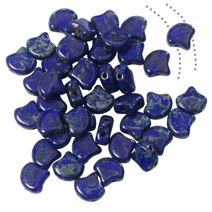 Czech Glass, 2-Hole Ginko Beads 7.5mm, Royal Travertine Blue (10 Grams)