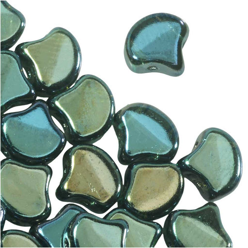 Czech Glass, 2-Hole Ginko Beads 7.5mm, Aqua Celsian (10 Grams)