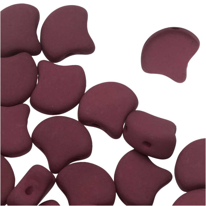 Czech Glass, 2-Hole Ginko Beads 7.5mm, Matte Velvet Maroon (10 Grams)