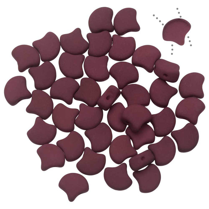 Czech Glass, 2-Hole Ginko Beads 7.5mm, Matte Velvet Maroon (10 Grams)