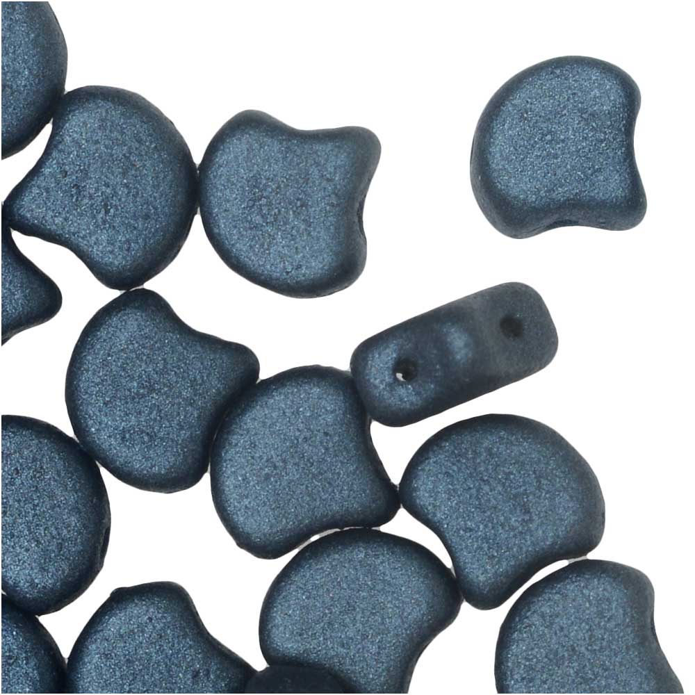 Czech Glass, 2-Hole Ginko Beads 7.5mm, Metallic Suede Dark Blue (10 Grams)