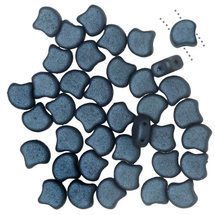 Czech Glass, 2-Hole Ginko Beads 7.5mm, Metallic Suede Dark Blue (10 Grams)