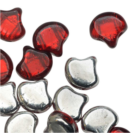 Czech Glass, 2-Hole Ginko Beads 7.5mm, Backlit Rubysol (10 Grams)