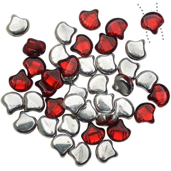 Czech Glass, 2-Hole Ginko Beads 7.5mm, Backlit Rubysol (10 Grams)