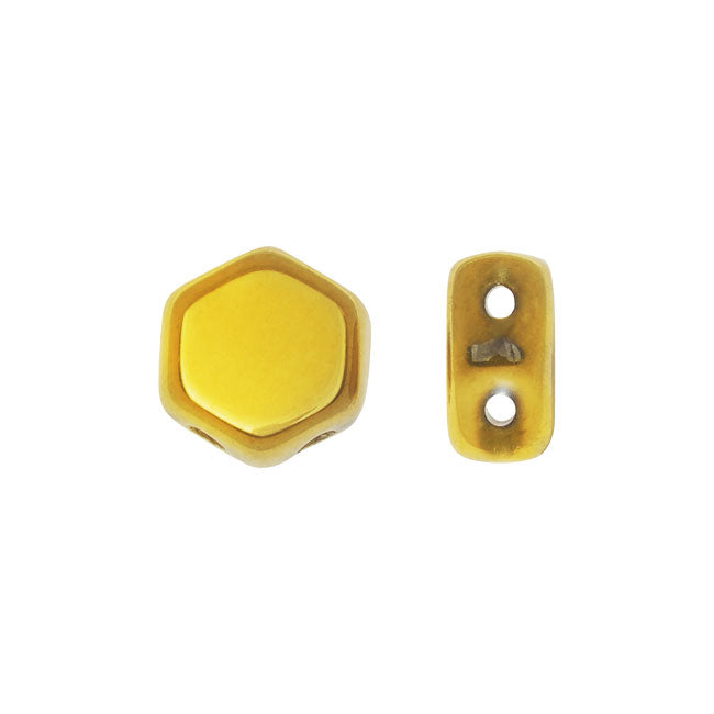 Czech Glass Honeycomb Beads, 2-Hole Hexagon 6mm, Crystal Full Amber (30 Pieces)