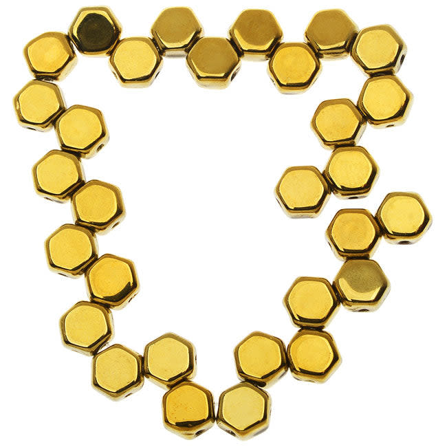 Czech Glass Honeycomb Beads, 2-Hole Hexagon 6mm, Crystal Full Amber (30 Pieces)