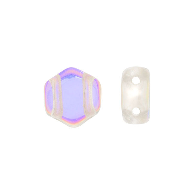 Czech Glass Honeycomb Beads, 2-Hole Hexagon 6mm, Crystal AB (1 Strand/30 Pieces)