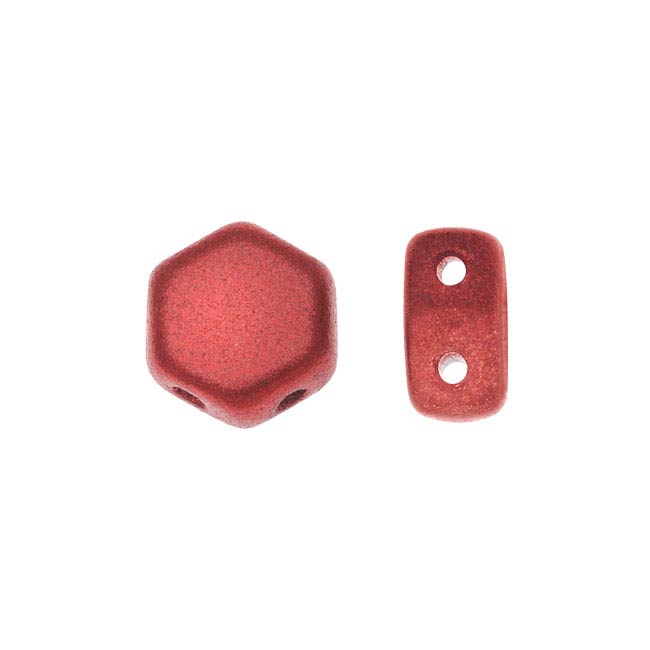 Czech Glass Honeycomb Beads, 2-Hole Hexagon 6mm, Chalk Lava Red (30 Pieces)