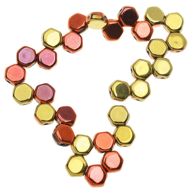 Czech Glass Honeycomb Beads, 2-Hole Hexagon 6mm, Jet California Gold (30 Pieces)
