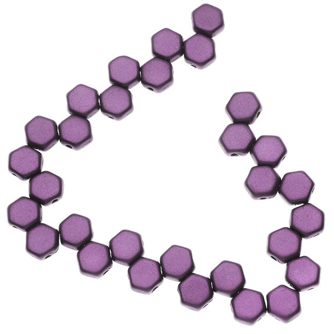 Czech Glass Honeycomb Beads, 2-Hole Hexagon 6mm, Pastel Bordeaux (30 Pieces)