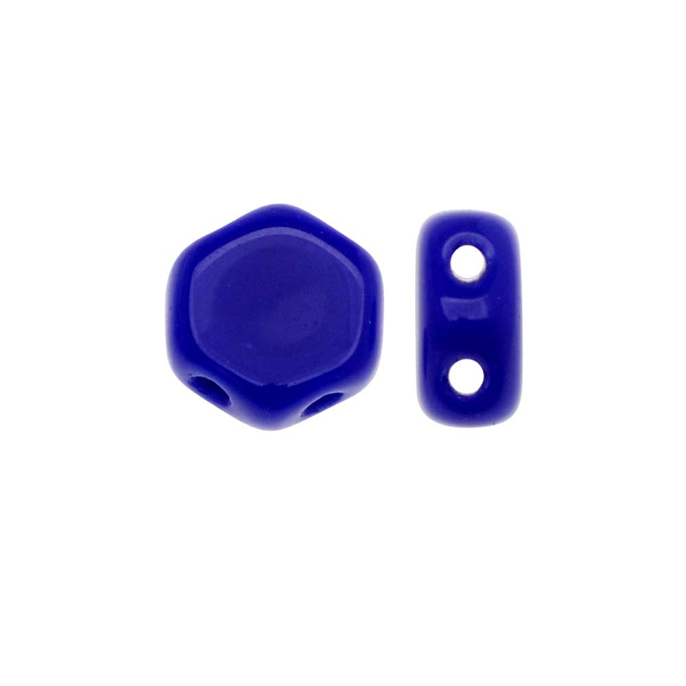 Czech Glass Honeycomb Beads, 2-Hole Hexagon 6mm, Opaque Royal Blue (30 Pieces)