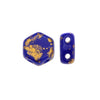 Czech Glass Honeycomb Beads, 2-Hole Hexagon 6mm, Metallic Gold Splash on Royal Blue (30 Pieces)