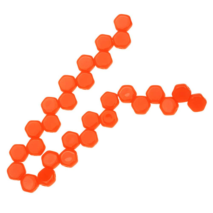 Czech Glass Honeycomb Beads, 2-Hole Hexagon 6mm, Orange (30 Pieces)