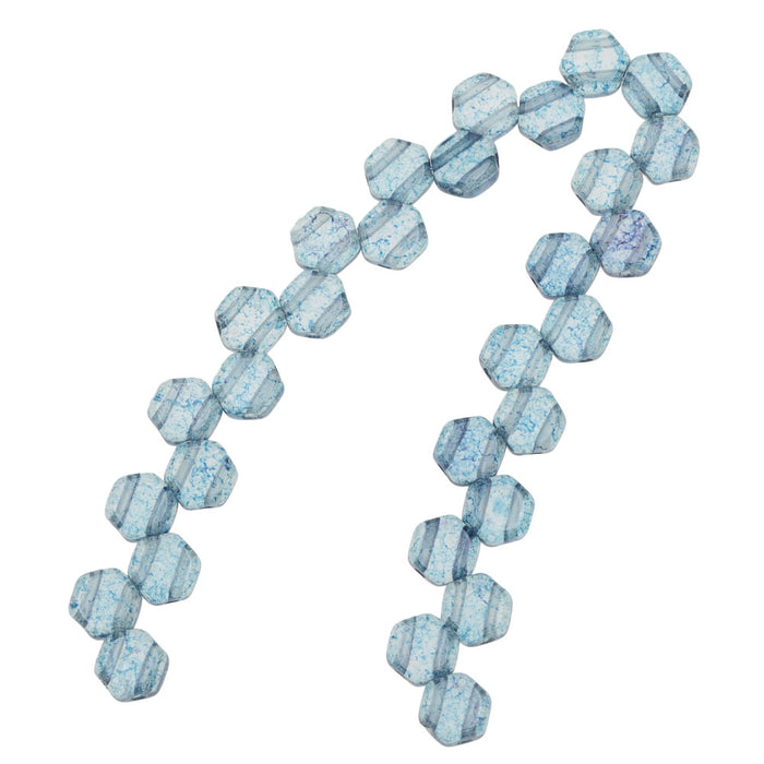 Czech Glass Honeycomb Beads, 2-Hole Hexagon 6mm, Transparent Blue Luster (30 Pieces)