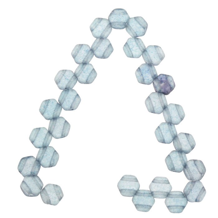 Czech Glass Honeycomb Beads, 2-Hole Hexagon 6mm, Matte Blue Luster (30 Pieces)