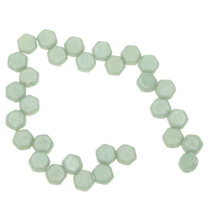 Czech Glass Honeycomb Beads, 2-Hole Hexagon 6mm, Green Luster (30 Pieces)