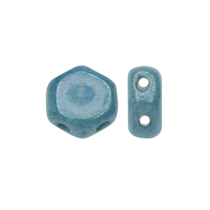 Czech Glass Honeycomb Beads, 2-Hole Hexagon 6mm, Blue Luster (30 Pieces)