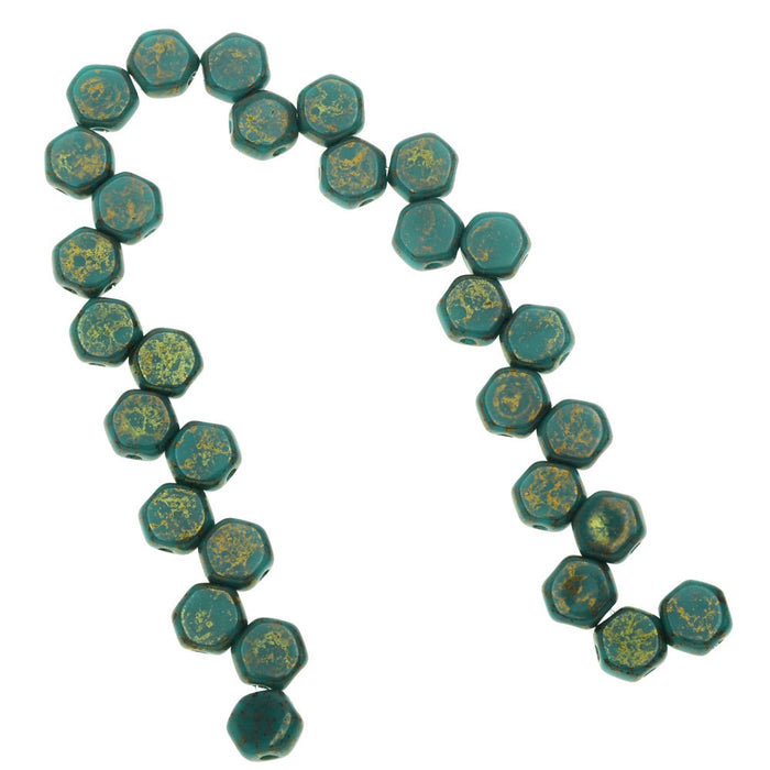 Czech Glass Honeycomb Beads, 2-Hole Hexagon 6mm, Turquoise Green Lumi (30 Pieces)