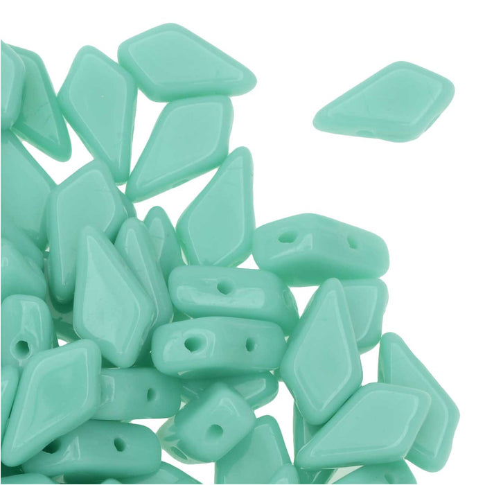 Czech Glass Kite Beads, 2-Hole Diamond Shape 9x5mm, Turquoise Green (24 Grams)