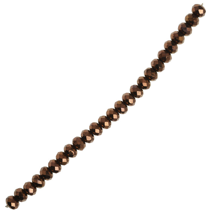 Czech Fire Polished Glass Beads, Donut Rondelle 8.5x6mm, Jet Dark Bronze (25 Pieces)