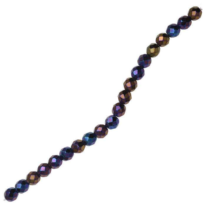 Czech Fire Polished Glass Beads, Round 8mm, Jet Rainbow Iris (20 Pieces)