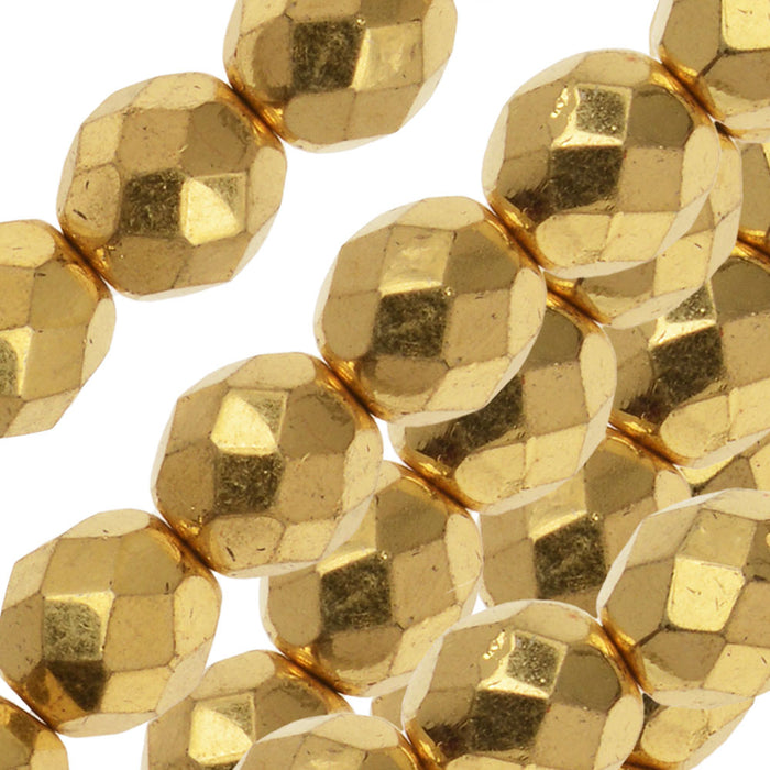 Czech Fire Polished Glass Beads, Round 8mm, Bright Gold (19 Pieces)