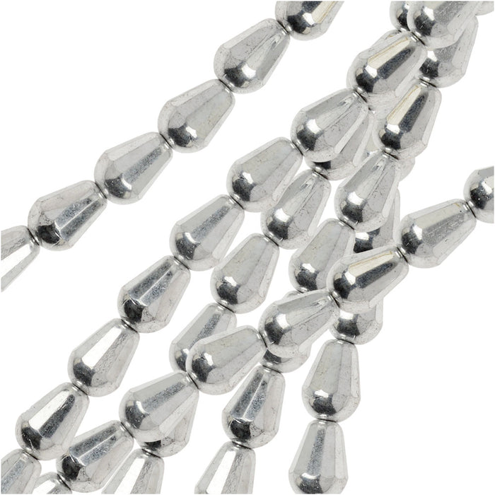 Czech Glass Beads, Teardrop 8x6mm, Labrador Silver Full-Coat (20 Pieces)