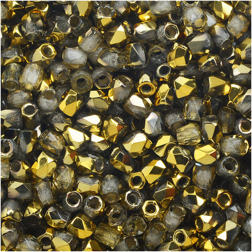 True2 Czech Fire Polished Glass, Faceted Round Beads 2mm, Crystal Amber Gold Half-Coat (50 Pieces)