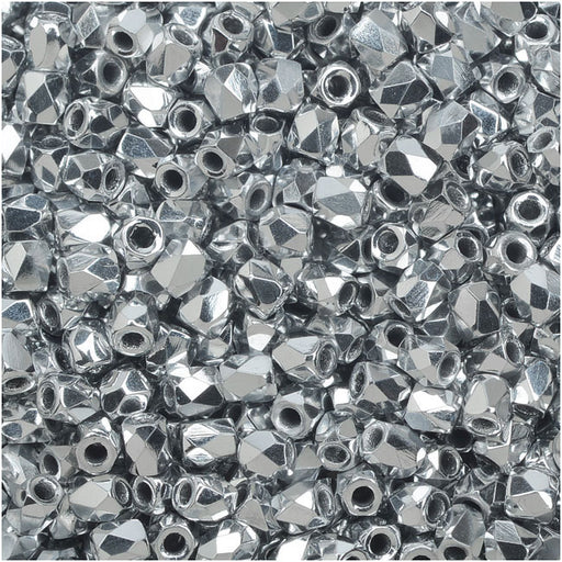 True2 Czech Fire Polished Glass, Faceted Round Beads 2mm, Crystal Labrador Full-Coat Silver (50 Pieces)