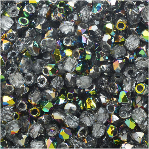 True2 Czech Fire Polished Glass, Faceted Round Beads 2mm, Crystal Vitrail Half-Coat (50 Pieces)